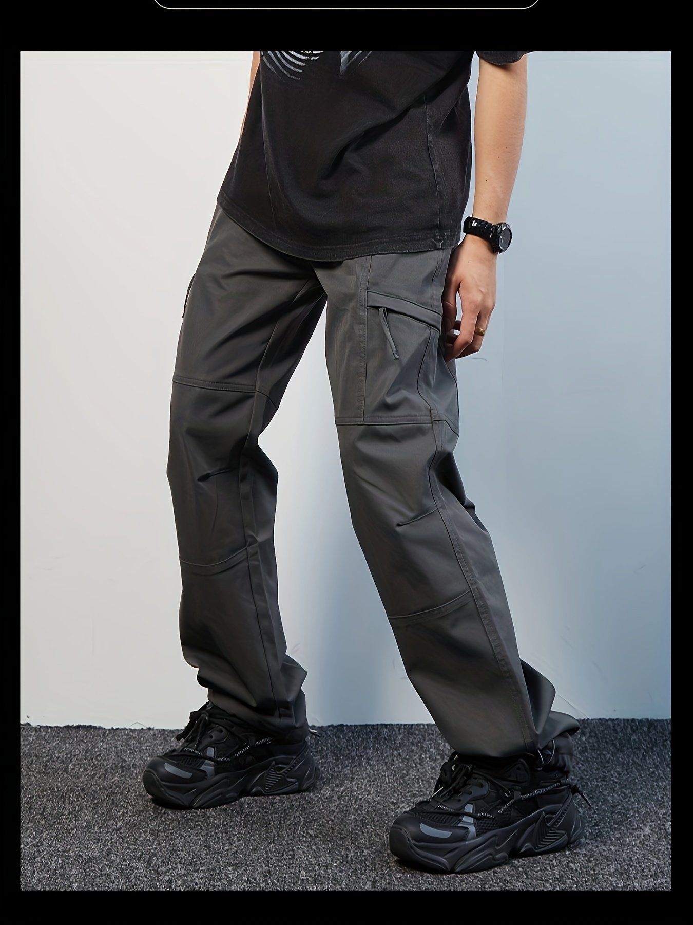 straight black   pants for men and women outdoor waterproof mountaineering wide leg pants loose casual large size overalls details 1