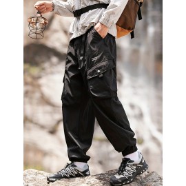 Men's Casual Nylon Cargo Pants with Multiple Pockets - Loose Fit, Solid Color for Spring/Fall Men's Casual Nylon Cargo Pants with Multiple Pockets - Loose Fit, Solid Color for Spring/Fall