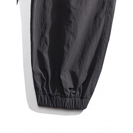 Men's Casual Nylon Cargo Pants with Multiple Pockets - Loose Fit, Solid Color for Spring/Fall Men's Casual Nylon Cargo Pants with Multiple Pockets - Loose Fit, Solid Color for Spring/Fall