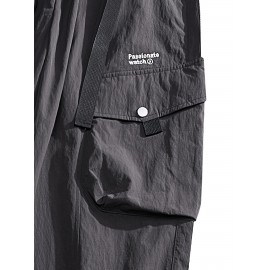 Men's Casual Nylon Cargo Pants with Multiple Pockets - Loose Fit, Solid Color for Spring/Fall Men's Casual Nylon Cargo Pants with Multiple Pockets - Loose Fit, Solid Color for Spring/Fall