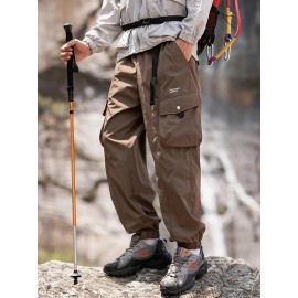 Men's Casual Nylon Cargo Pants with Multiple Pockets - Loose Fit, Solid Color for Spring/Fall Men's Casual Nylon Cargo Pants with Multiple Pockets - Loose Fit, Solid Color for Spring/Fall