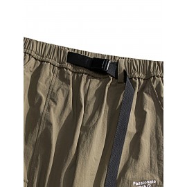 Men's Casual Nylon Cargo Pants with Multiple Pockets - Loose Fit, Solid Color for Spring/Fall Men's Casual Nylon Cargo Pants with Multiple Pockets - Loose Fit, Solid Color for Spring/Fall