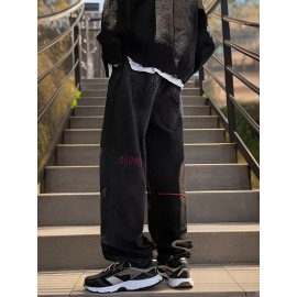 Men's Vintage Denim Jeans, Casual Streetwear Straight Leg Loose Pants For Outdoor Spring Fall Men's Vintage Denim Jeans, Casual Streetwear Straight Leg Loose Pants For Outdoor Spring Fall