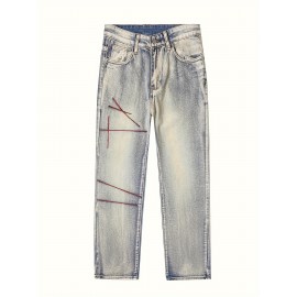 Men's Vintage Denim Jeans, Casual Streetwear Straight Leg Loose Pants For Outdoor Spring Fall Men's Vintage Denim Jeans, Casual Streetwear Straight Leg Loose Pants For Outdoor Spring Fall