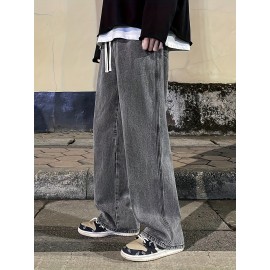 Men's Fashion Solid Loose Fit Straight Leg Jeans, Casual Street Style Denim Pants For Casual Daily Wear Men's Fashion Solid Loose Fit Straight Leg Jeans, Casual Street Style Denim Pants For Casual Daily Wear