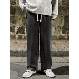Men's Fashion Solid Loose Fit Straight Leg Jeans, Casual Street Style Denim Pants For Casual Daily Wear Men's Fashion Solid Loose Fit Straight Leg Jeans, Casual Street Style Denim Pants For Casual Daily Wear