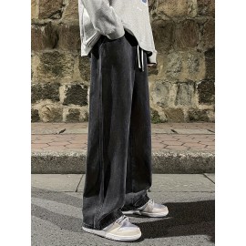 Men's Fashion Solid Loose Fit Straight Leg Jeans, Casual Street Style Denim Pants For Casual Daily Wear Men's Fashion Solid Loose Fit Straight Leg Jeans, Casual Street Style Denim Pants For Casual Daily Wear