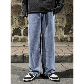 Men's Fashion Solid Loose Fit Straight Leg Jeans, Casual Street Style Denim Pants For Casual Daily Wear Men's Fashion Solid Loose Fit Straight Leg Jeans, Casual Street Style Denim Pants For Casual Daily Wear