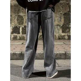 Men's Fashion Solid Loose Fit Straight Leg Jeans, Casual Street Style Denim Pants For Casual Daily Wear Men's Fashion Solid Loose Fit Straight Leg Jeans, Casual Street Style Denim Pants For Casual Daily Wear