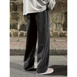 Men's Fashion Solid Loose Fit Straight Leg Jeans, Casual Street Style Denim Pants For Casual Daily Wear Men's Fashion Solid Loose Fit Straight Leg Jeans, Casual Street Style Denim Pants For Casual Daily Wear