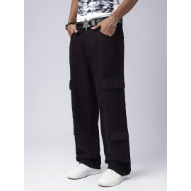 Men's Trendy Hip-Hop Style Loose Fit Cargo Jeans with Multiple Pockets - 100% Cotton, Machine Washable Men's Trendy Hip-Hop Style Loose Fit Cargo Jeans with Multiple Pockets - 100% Cotton, Machine Washable