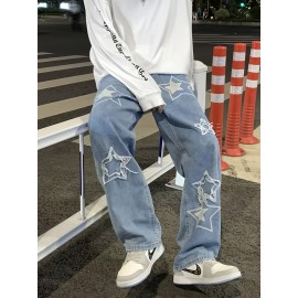 Vintage Men's Korean Denim Pants Y2K Cltohes Streetwear Printed Patchwork Male Baggy Jeans Straight Trousers Vintage Men's Korean Denim Pants Y2K Cltohes Streetwear Printed Patchwork Male Baggy Jeans Straight Trousers