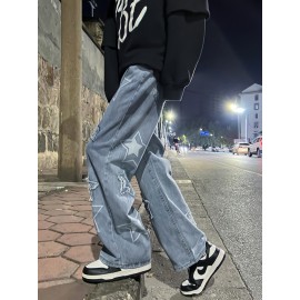 Vintage Men's Korean Denim Pants Y2K Cltohes Streetwear Printed Patchwork Male Baggy Jeans Straight Trousers Vintage Men's Korean Denim Pants Y2K Cltohes Streetwear Printed Patchwork Male Baggy Jeans Straight Trousers