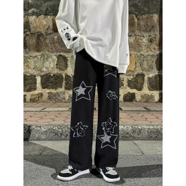 Vintage Men's Korean Denim Pants Y2K Cltohes Streetwear Printed Patchwork Male Baggy Jeans Straight Trousers Vintage Men's Korean Denim Pants Y2K Cltohes Streetwear Printed Patchwork Male Baggy Jeans Straight Trousers