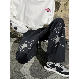Vintage Men's Korean Denim Pants Y2K Cltohes Streetwear Printed Patchwork Male Baggy Jeans Straight Trousers Vintage Men's Korean Denim Pants Y2K Cltohes Streetwear Printed Patchwork Male Baggy Jeans Straight Trousers