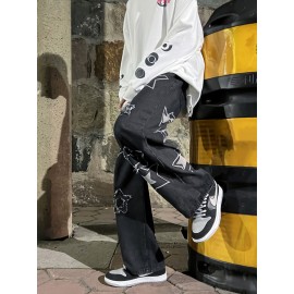 Vintage Men's Korean Denim Pants Y2K Cltohes Streetwear Printed Patchwork Male Baggy Jeans Straight Trousers Vintage Men's Korean Denim Pants Y2K Cltohes Streetwear Printed Patchwork Male Baggy Jeans Straight Trousers