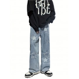Vintage Men's Korean Denim Pants Y2K Cltohes Streetwear Printed Patchwork Male Baggy Jeans Straight Trousers Vintage Men's Korean Denim Pants Y2K Cltohes Streetwear Printed Patchwork Male Baggy Jeans Straight Trousers