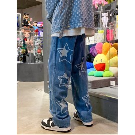 Vintage Men's Korean Denim Pants Y2K Cltohes Streetwear Printed Patchwork Male Baggy Jeans Straight Trousers Vintage Men's Korean Denim Pants Y2K Cltohes Streetwear Printed Patchwork Male Baggy Jeans Straight Trousers