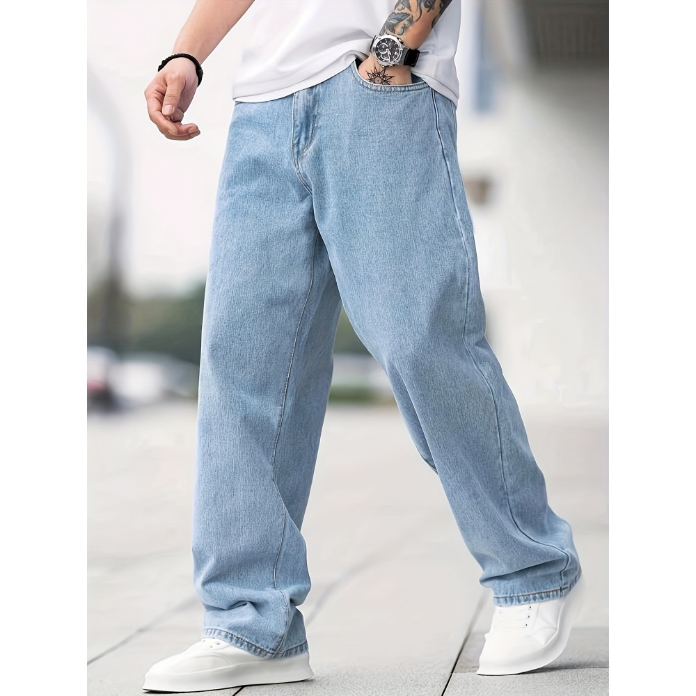 Men's Loose Fit Wide Leg Jeans, Men's Stylish Comfy Denim Pants, Street Style Fashion Men's Loose Fit Wide Leg Jeans, Men's Stylish Comfy Denim Pants, Street Style Fashion