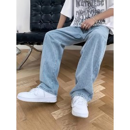 Men's Loose Fit Wide Leg Jeans, Men's Stylish Comfy Denim Pants, Street Style Fashion Men's Loose Fit Wide Leg Jeans, Men's Stylish Comfy Denim Pants, Street Style Fashion
