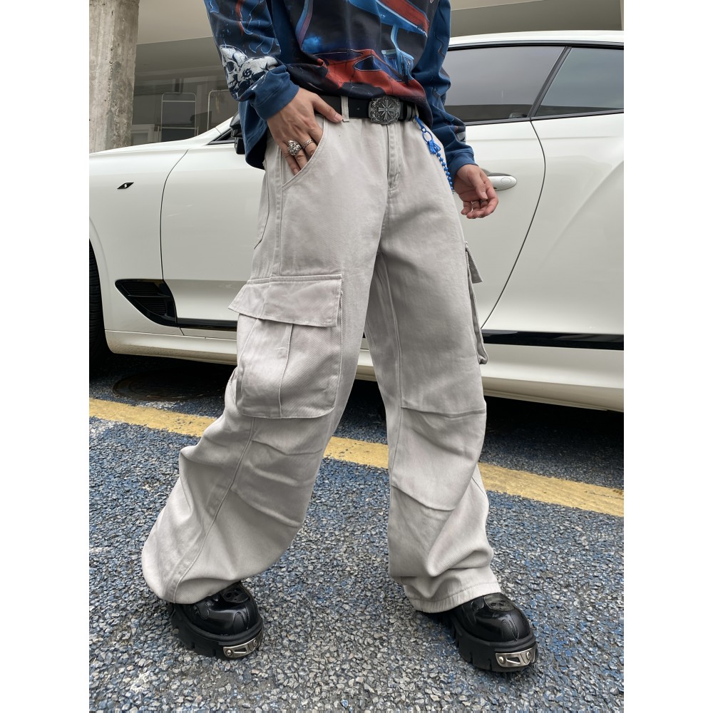 1pc Vintage-Inspired Street Style Loose-Fit Cargo Jeans for Adults, Solid Color Cotton Fabric, Non-Stretch, Multiple Pockets, Regular Length, All-Season Woven Trousers 1pc Vintage-Inspired Street Style Loose-Fit Cargo Jeans for Adults, Solid Color Cotton Fabric, Non-Stretch, Multiple Pockets, Regular Length, All-Season Woven Trousers