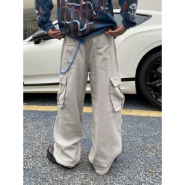 1pc Vintage-Inspired Street Style Loose-Fit Cargo Jeans for Adults, Solid Color Cotton Fabric, Non-Stretch, Multiple Pockets, Regular Length, All-Season Woven Trousers 1pc Vintage-Inspired Street Style Loose-Fit Cargo Jeans for Adults, Solid Color Cotton Fabric, Non-Stretch, Multiple Pockets, Regular Length, All-Season Woven Trousers