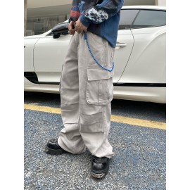 1pc Vintage-Inspired Street Style Loose-Fit Cargo Jeans for Adults, Solid Color Cotton Fabric, Non-Stretch, Multiple Pockets, Regular Length, All-Season Woven Trousers 1pc Vintage-Inspired Street Style Loose-Fit Cargo Jeans for Adults, Solid Color Cotton Fabric, Non-Stretch, Multiple Pockets, Regular Length, All-Season Woven Trousers