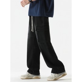Men's Loose Gradient Color Denim Trousers With Pockets, Causal Drawstring Cotton Blend Jeans For Outdoor Activities Men's Loose Gradient Color Denim Trousers With Pockets, Causal Drawstring Cotton Blend Jeans For Outdoor Activities