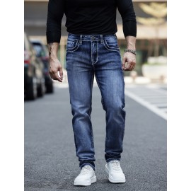 ESDVQ Men's Vintage-Inspired Embroidered Stretch Jeans - Slim Fit, Cotton Blend Denim with Pockets ESDVQ Men's Vintage-Inspired Embroidered Stretch Jeans - Slim Fit, Cotton Blend Denim with Pockets