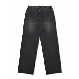 Men's Vintage Style Washed Denim Jeans with Embroidered Spider Web Design – Relaxed Fit, All-Season Casual Wear Men's Vintage Style Washed Denim Jeans with Embroidered Spider Web Design – Relaxed Fit, All-Season Casual Wear