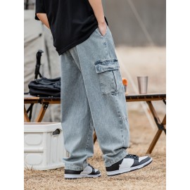 Men's Casual Loose-Fit Jeans with Unique 3D Pocket Design - Cotton Blend, Non-Stretch Denim for Spring/Fall Men's Casual Loose-Fit Jeans with Unique 3D Pocket Design - Cotton Blend, Non-Stretch Denim for Spring/Fall