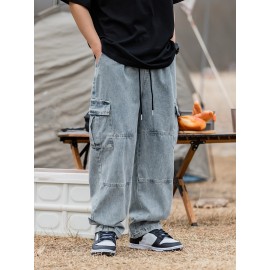 Men's Casual Loose-Fit Jeans with Unique 3D Pocket Design - Cotton Blend, Non-Stretch Denim for Spring/Fall Men's Casual Loose-Fit Jeans with Unique 3D Pocket Design - Cotton Blend, Non-Stretch Denim for Spring/Fall