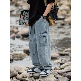 Men's Casual Loose-Fit Jeans with Unique 3D Pocket Design - Cotton Blend, Non-Stretch Denim for Spring/Fall Men's Casual Loose-Fit Jeans with Unique 3D Pocket Design - Cotton Blend, Non-Stretch Denim for Spring/Fall
