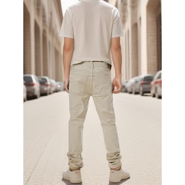 Men's Slim-Fit Stretch Cotton Jeans - Classic White, All-Season Casual Denim with Ripped Detail Men's Slim-Fit Stretch Cotton Jeans - Classic White, All-Season Casual Denim with Ripped Detail