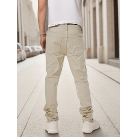 Men's Slim-Fit Stretch Cotton Jeans - Classic White, All-Season Casual Denim with Ripped Detail Men's Slim-Fit Stretch Cotton Jeans - Classic White, All-Season Casual Denim with Ripped Detail