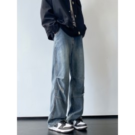 Men'S Casual Denim Jeans with Ripped Details, Mid Waist Regular Fit Non-Stretch Solid Color Jeans with Pockets, Zipper Fly All-Season Cotton Blend Denim for Outdoor Weekend Activities Men'S Casual Denim Jeans with Ripped Details, Mid Waist Regular Fit Non-Stretch Solid Color Jeans with Pockets, Zipper Fly All-Season Cotton Blend Denim for Outdoor Weekend Activities