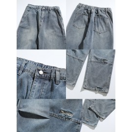 Men'S Casual Denim Jeans with Ripped Details, Mid Waist Regular Fit Non-Stretch Solid Color Jeans with Pockets, Zipper Fly All-Season Cotton Blend Denim for Outdoor Weekend Activities Men'S Casual Denim Jeans with Ripped Details, Mid Waist Regular Fit Non-Stretch Solid Color Jeans with Pockets, Zipper Fly All-Season Cotton Blend Denim for Outdoor Weekend Activities