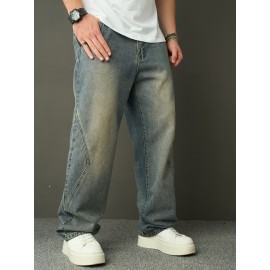 Men'S Faux Denim Washed Retro Casual Straight Leg Pants Fashionable And Versatile High Street Loose Wide Leg Pants Men'S Faux Denim Washed Retro Casual Straight Leg Pants Fashionable And Versatile High Street Loose Wide Leg Pants