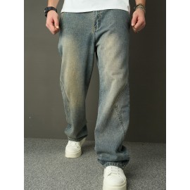 Men'S Faux Denim Washed Retro Casual Straight Leg Pants Fashionable And Versatile High Street Loose Wide Leg Pants Men'S Faux Denim Washed Retro Casual Straight Leg Pants Fashionable And Versatile High Street Loose Wide Leg Pants