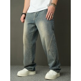 Men'S Faux Denim Washed Retro Casual Straight Leg Pants Fashionable And Versatile High Street Loose Wide Leg Pants Men'S Faux Denim Washed Retro Casual Straight Leg Pants Fashionable And Versatile High Street Loose Wide Leg Pants