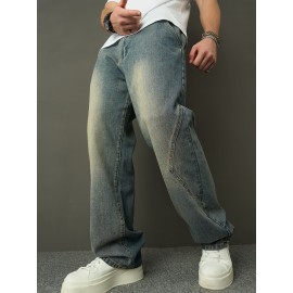 Men'S Faux Denim Washed Retro Casual Straight Leg Pants Fashionable And Versatile High Street Loose Wide Leg Pants Men'S Faux Denim Washed Retro Casual Straight Leg Pants Fashionable And Versatile High Street Loose Wide Leg Pants