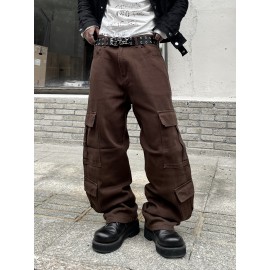 1pc Men'S Casual Loose Fit Cotton Jeans with Multiple Pockets, All-Season Solid Color Woven Denim, Regular Length Workwear Style Pants 1pc Men'S Casual Loose Fit Cotton Jeans with Multiple Pockets, All-Season Solid Color Woven Denim, Regular Length Workwear Style Pants