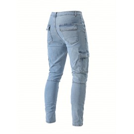 Men's Casual Flap Pocket Skinny Jeans, Chic Street Style Medium Stretch Denim Pants Men's Casual Flap Pocket Skinny Jeans, Chic Street Style Medium Stretch Denim Pants