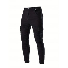 Men's Casual Flap Pocket Skinny Jeans, Chic Street Style Medium Stretch Denim Pants Men's Casual Flap Pocket Skinny Jeans, Chic Street Style Medium Stretch Denim Pants
