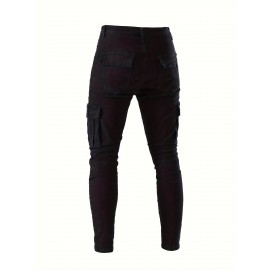 Men's Casual Flap Pocket Skinny Jeans, Chic Street Style Medium Stretch Denim Pants Men's Casual Flap Pocket Skinny Jeans, Chic Street Style Medium Stretch Denim Pants