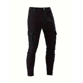Men's Casual Flap Pocket Skinny Jeans, Chic Street Style Medium Stretch Denim Pants Men's Casual Flap Pocket Skinny Jeans, Chic Street Style Medium Stretch Denim Pants