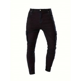 Men's Casual Flap Pocket Skinny Jeans, Chic Street Style Medium Stretch Denim Pants Men's Casual Flap Pocket Skinny Jeans, Chic Street Style Medium Stretch Denim Pants