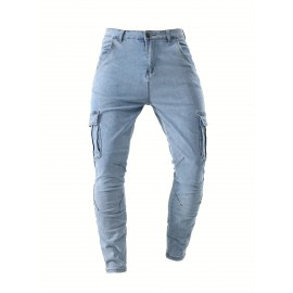 Men's Casual Flap Pocket Skinny Jeans, Chic Street Style Medium Stretch Denim Pants Men's Casual Flap Pocket Skinny Jeans, Chic Street Style Medium Stretch Denim Pants