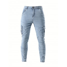 Men's Casual Flap Pocket Skinny Jeans, Chic Street Style Medium Stretch Denim Pants Men's Casual Flap Pocket Skinny Jeans, Chic Street Style Medium Stretch Denim Pants