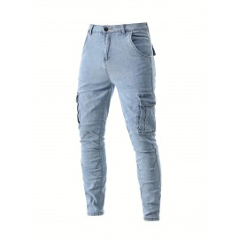 Men's Casual Flap Pocket Skinny Jeans, Chic Street Style Medium Stretch Denim Pants Men's Casual Flap Pocket Skinny Jeans, Chic Street Style Medium Stretch Denim Pants